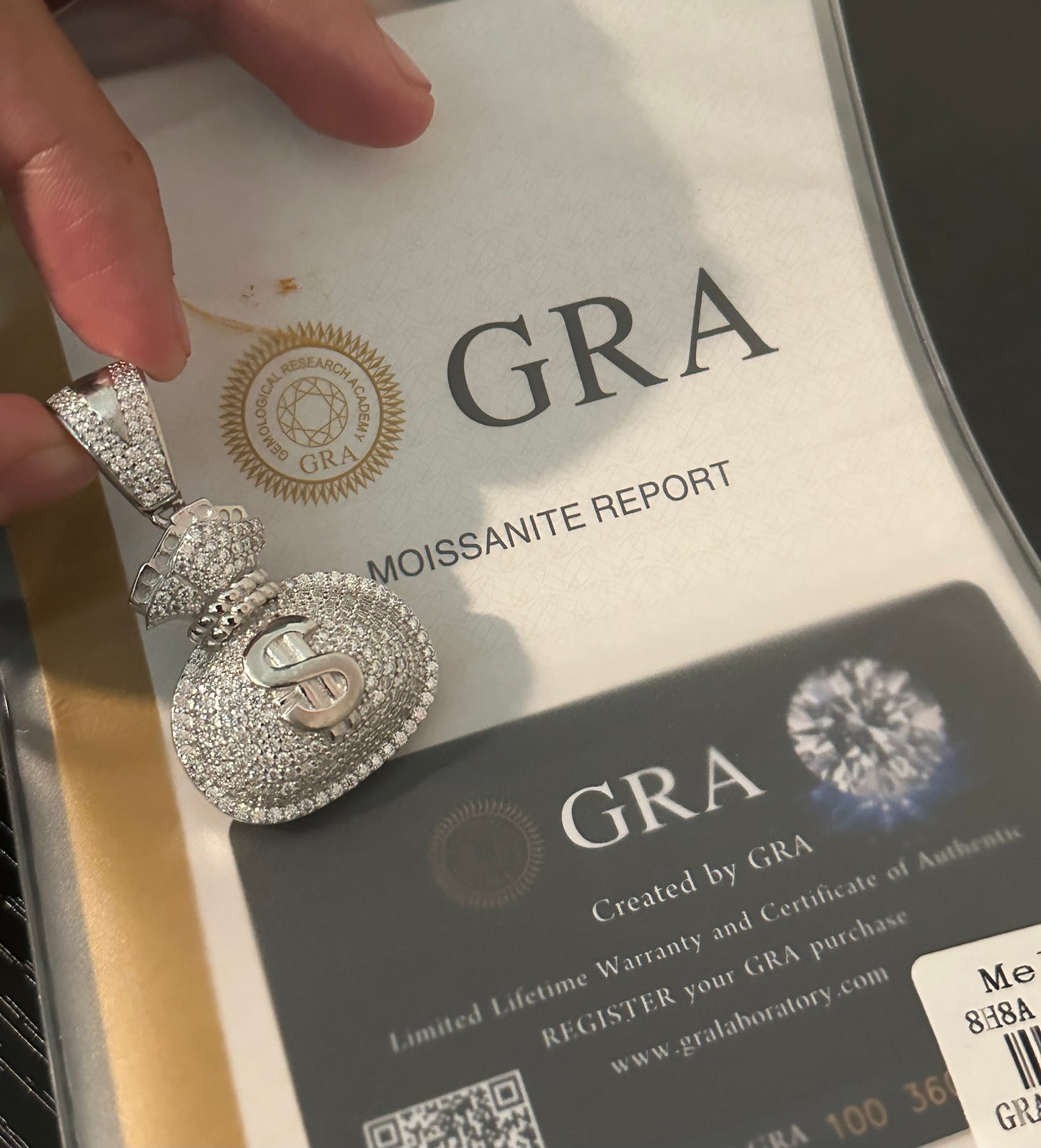 VVS Moissanite Money Bag Pendant + Tennis Chain Bundle (Solid 925 Silver)