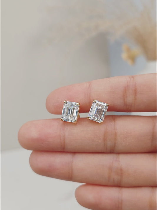 VVS Moissanite Emerald Cut Studs (Solid 925 Silver)